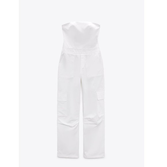 BLOGGER'S FAVE! Zara Strapless Cargo Jumpsuit White NWT - Picture 16 of 17